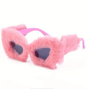Faux Fur Pink Cat Eye Sunglasses Festival Beachy Vacay Avant Garde Kawaii